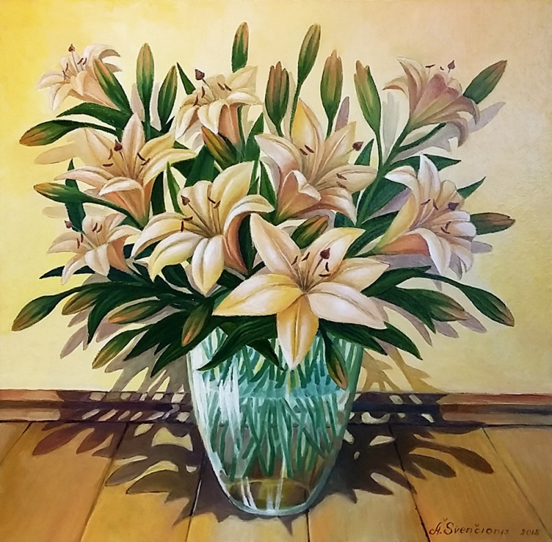 Lilies original painting by Arnoldas Švenčionis. Oil painting