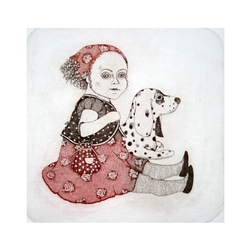 Girl And Dog original painting by Gražvyda Andrijauskaitė. For Art Collectors