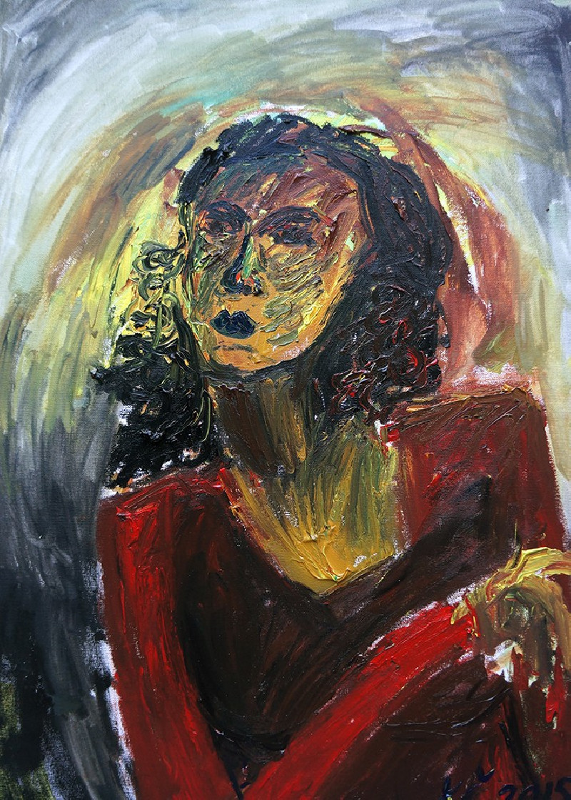 Kristina Česonytė tapytas paveikslas Raudona moteris. Ciklas - \\"Kai baigiasi balti dažai, Tapyba aliejumi , paveikslai inte...