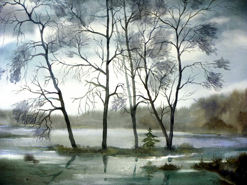 Algirdas Zibalis tapytas paveikslas Pavasaris, Akvarelė , paveikslai internetu