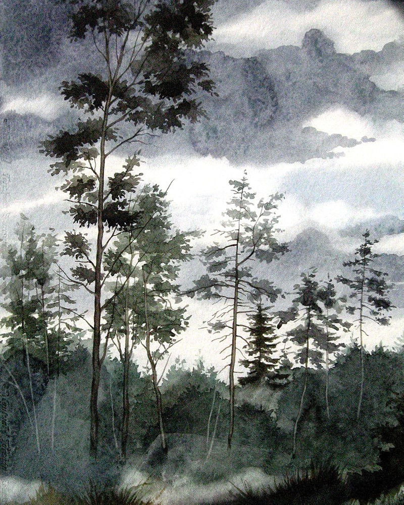 Algirdas Zibalis tapytas paveikslas Prieš lietų, Akvarelė , paveikslai internetu