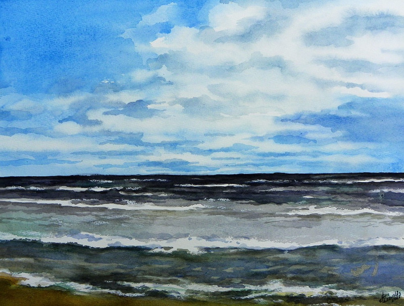 Algirdas Zibalis tapytas paveikslas Vėsi jūra, Akvarelė , paveikslai internetu