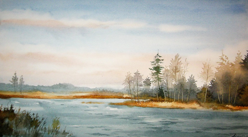 The Pond original painting by Algirdas Zibalis. Watercolor painting