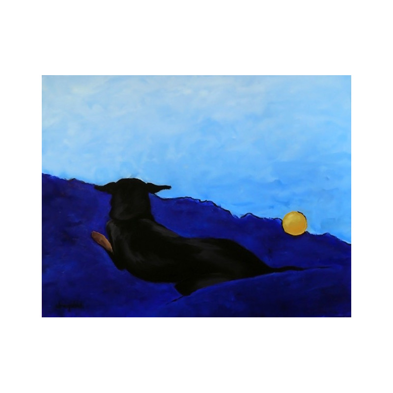 Gintarė Marčiulynaitė-Maskaliūnienė tapytas paveikslas Šuo su geltonu kamuoliu, Animalistiniai paveikslai , paveikslai internetu