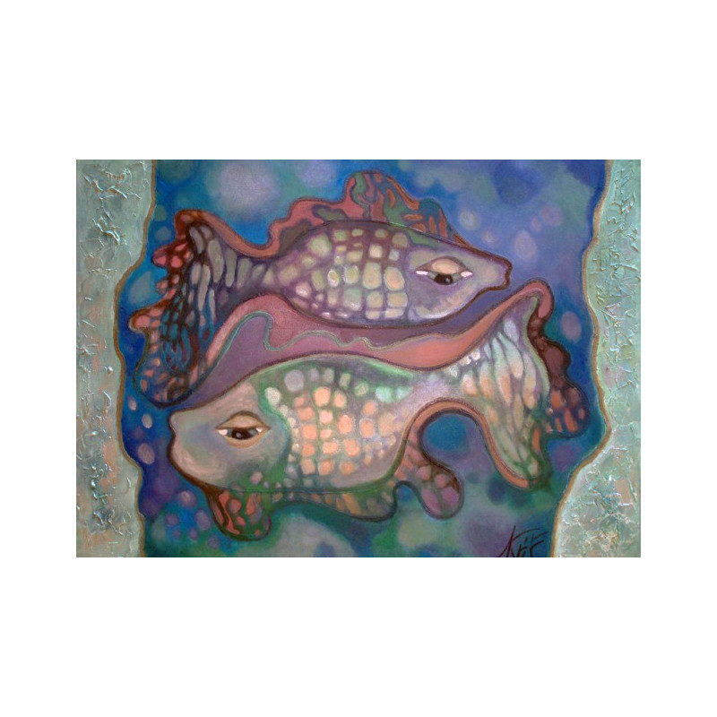 Natalija Kriščiūnienė tapytas paveikslas Žuvys, Tapyba akrilu , paveikslai internetu
