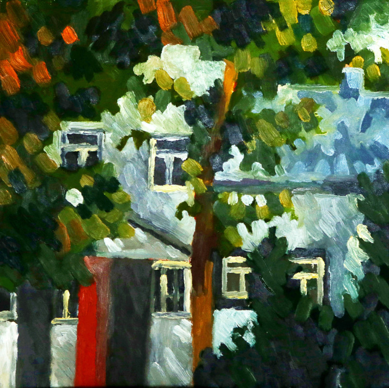 Birutė Paplauskaitė tapytas paveikslas Namas tarp medžių, Urbanistinė tapyba , paveikslai internetu