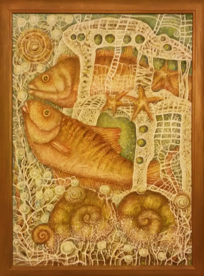 Fish house original painting by Danguolė Jokubaitienė. Animalistic Paintings