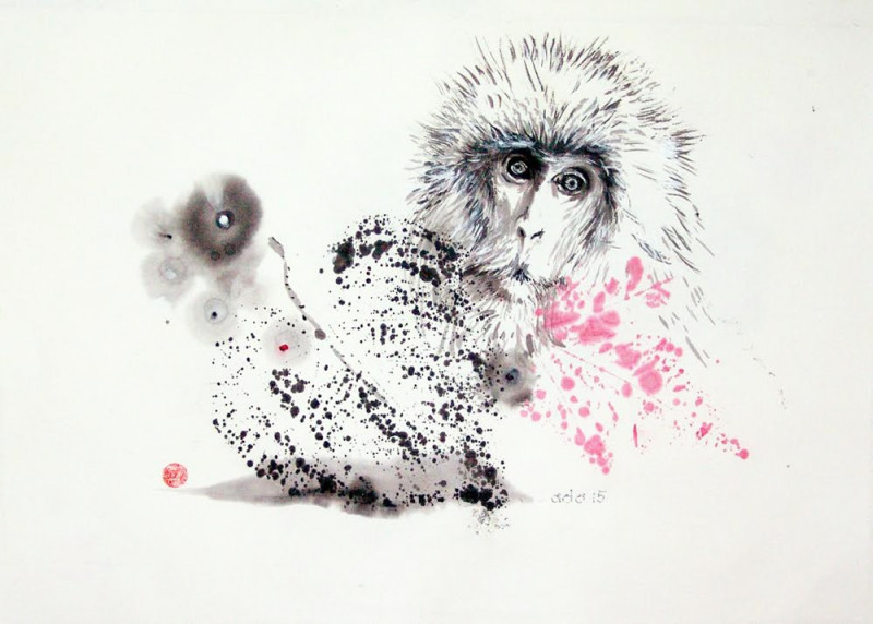 Year of monkey 7 original painting by Jūra Vaškevičiūtė. Animalistic Paintings