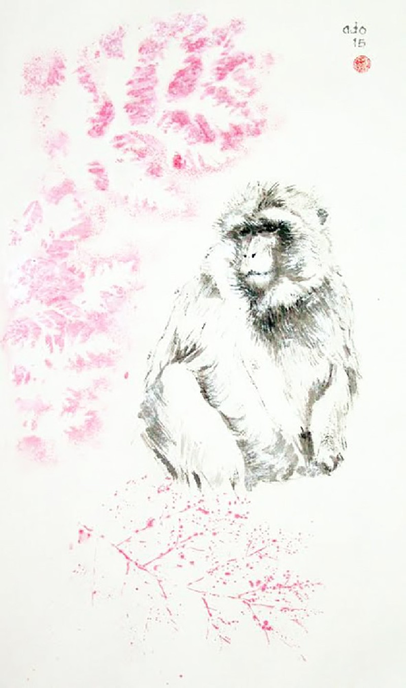 Year of monkey 11 original painting by Jūra Vaškevičiūtė. Animalistic Paintings
