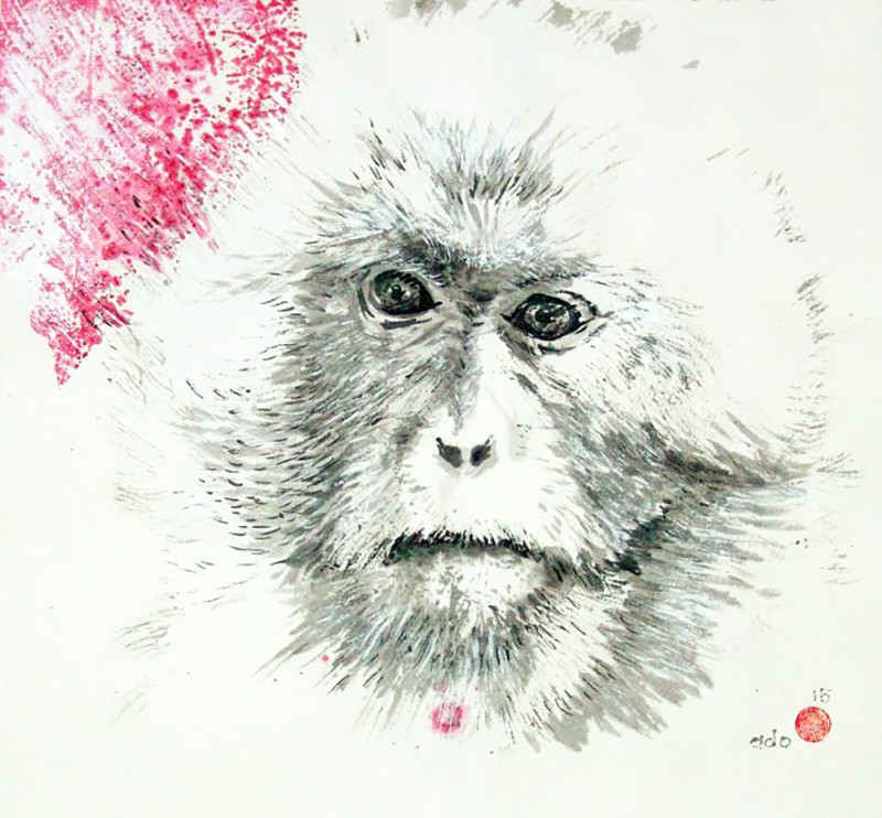 Year of monkey 14 original painting by Jūra Vaškevičiūtė. Animalistic Paintings