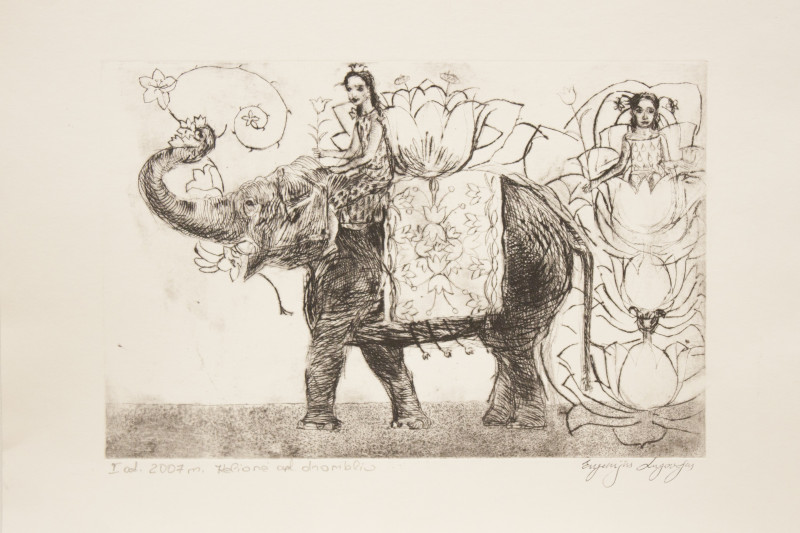 Eugenijus Lugovojus tapytas paveikslas Kelionė ant dramblio, Tapyba su žmonėmis , paveikslai internetu