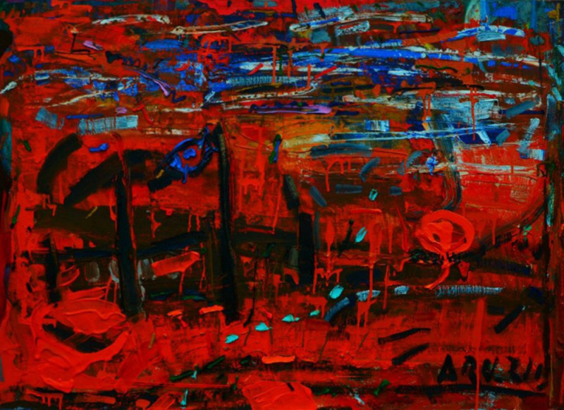 Arvydas Martinaitis tapytas paveikslas Oranžinis pasaulis, Meno kolekcionieriams , paveikslai internetu