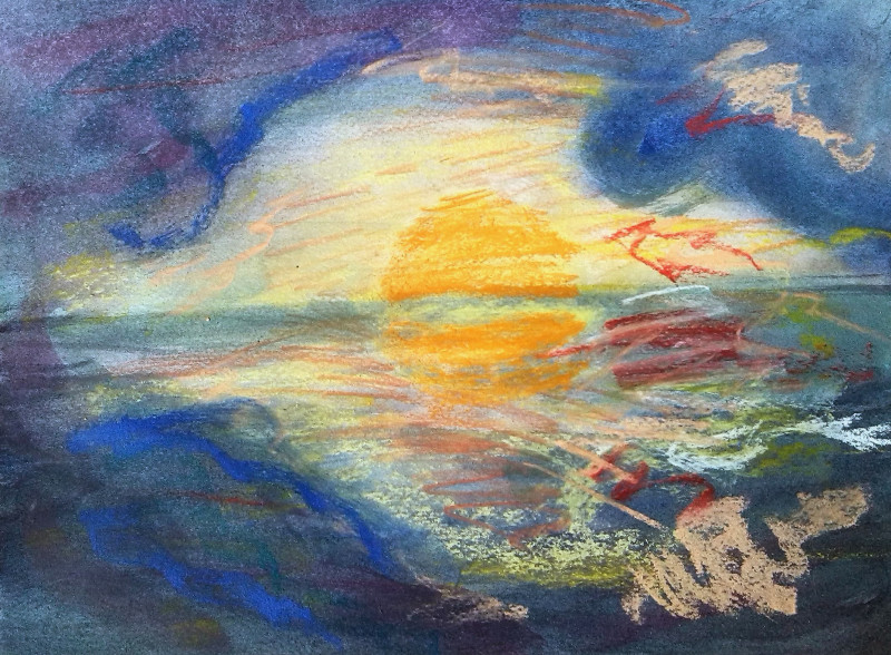 Sigita Dabulskytė tapytas paveikslas Saulei leidžiantis, Peizažai , paveikslai internetu