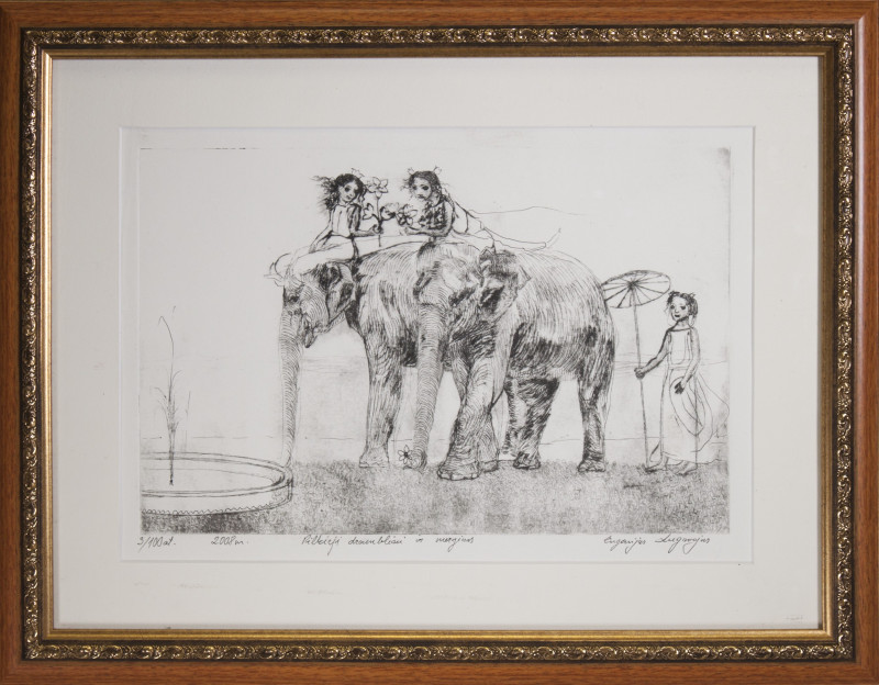 Grey Elephants original painting by Eugenijus Lugovojus.