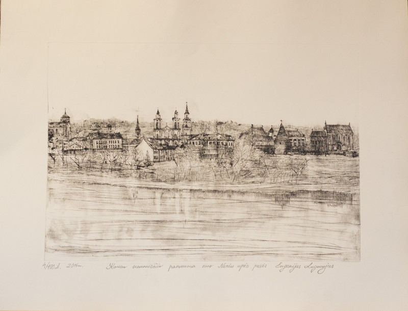 Eugenijus Lugovojus tapytas paveikslas Kauno senamiesčio panorama nuo Neries upės pusės, Peizažai , paveikslai internetu