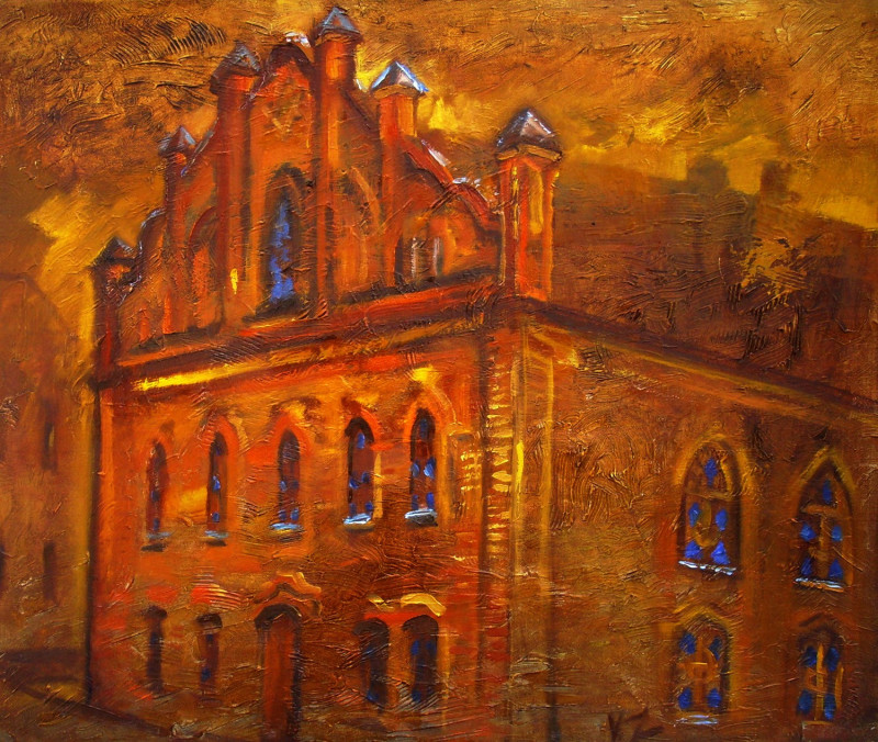 Late Evening original painting by Vidmantas Jažauskas. Urbanistic - Cityscape