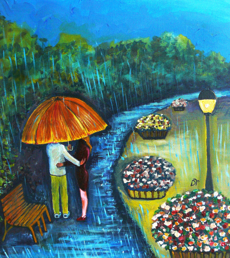 I met You in the Rain original painting by Dalius Virbickas. Paintings With People