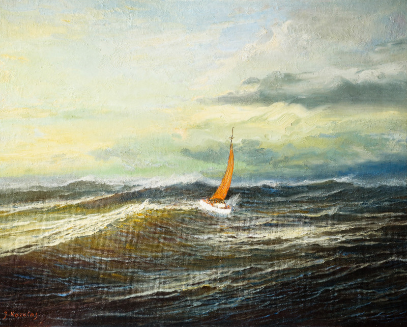 Storm original painting by Jonas Kozulas. Marine Art