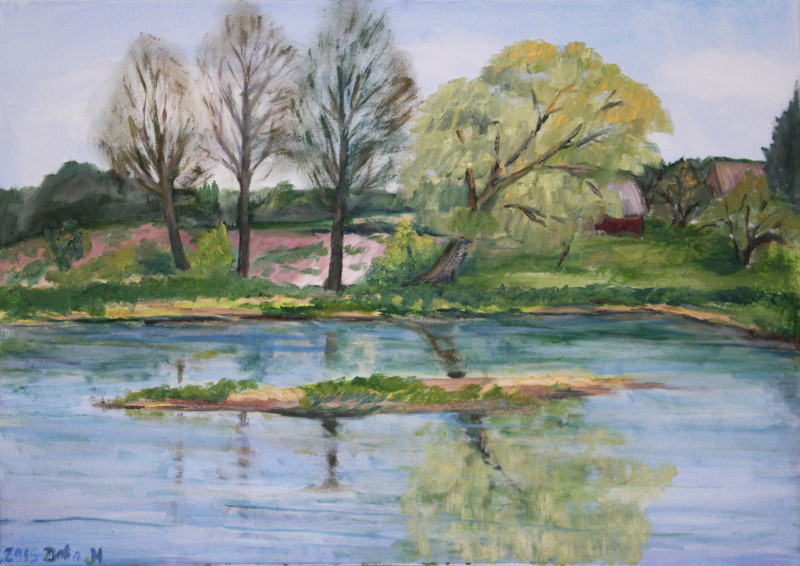 Neris River near Kernavė original painting by Dalia Motiejūnienė. Landscapes