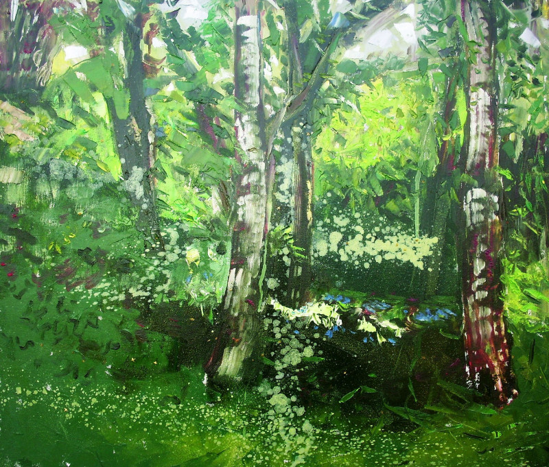 Birches in Ravine original painting by Vidmantas Jažauskas. Landscapes