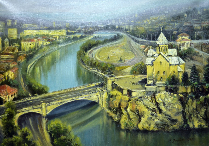Tbilisi original painting by Sergejus Isakovas. Urbanistic - Cityscape