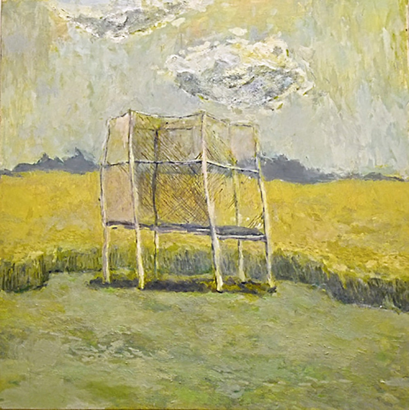 Trampoline in the Field original painting by Dovilė Bagdonaitė. Landscapes