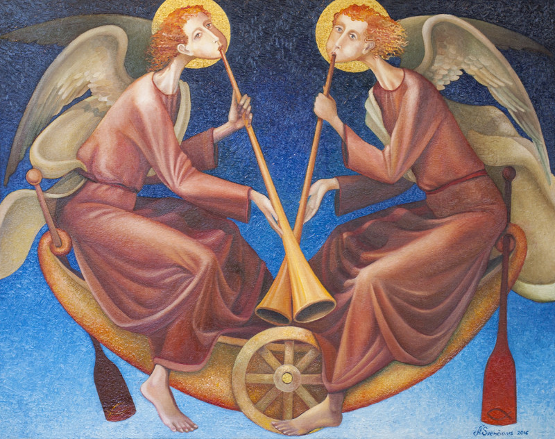 Music of Angels II original painting by Arnoldas Švenčionis. Sacral