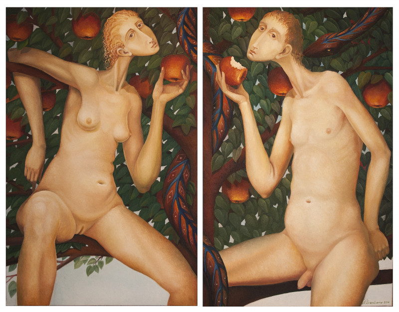 Adam and Eve (Diptych) original painting by Arnoldas Švenčionis. For Art Collectors