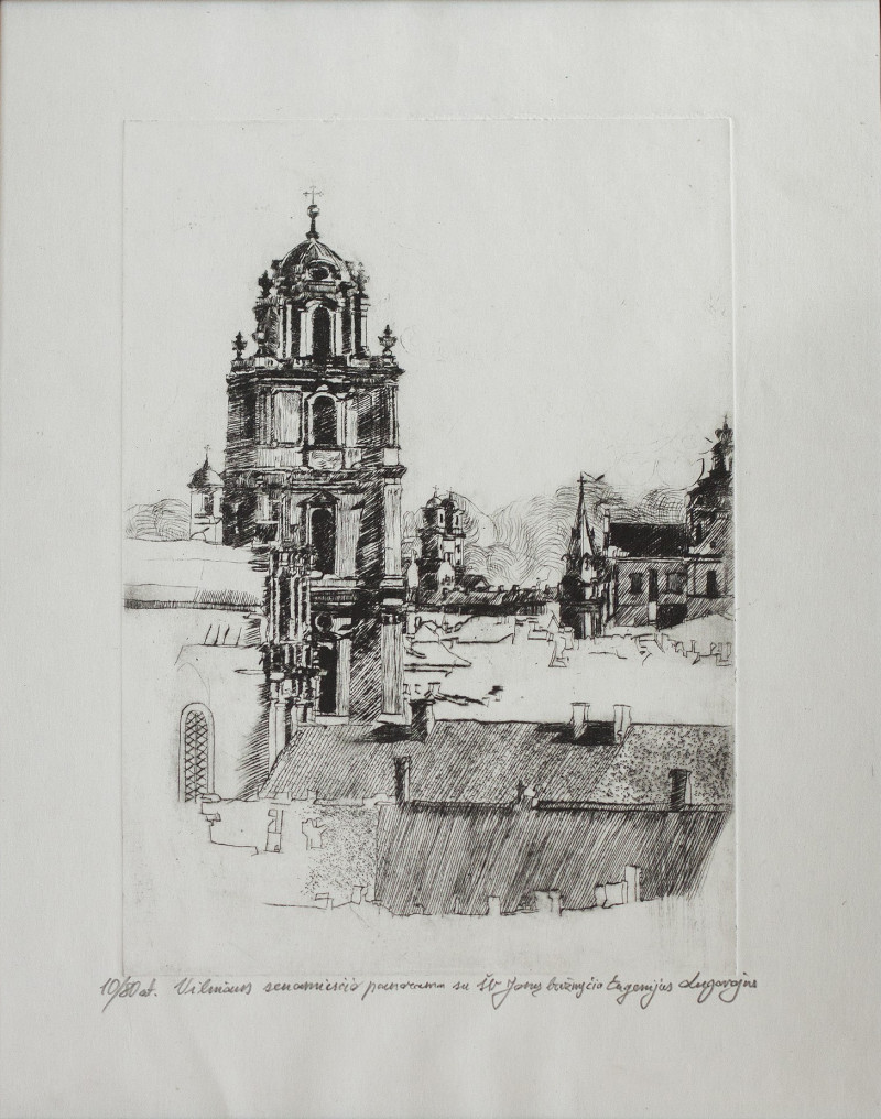Eugenijus Lugovojus tapytas paveikslas Vilniaus senamiesčio panorama su Šv. Jonų bažnyčia, Urbanistinė tapyba , paveikslai in...