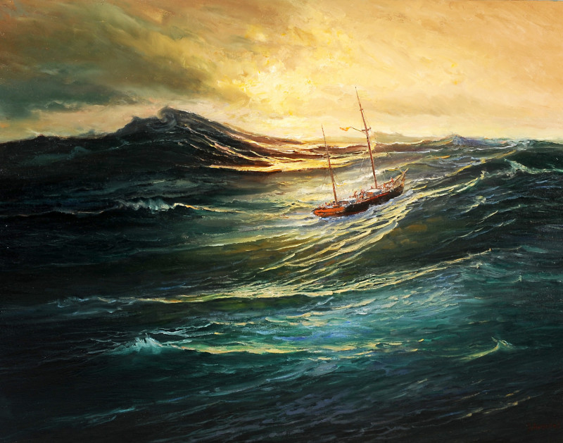 After the Storm original painting by Jonas Kozulas. Marine Art