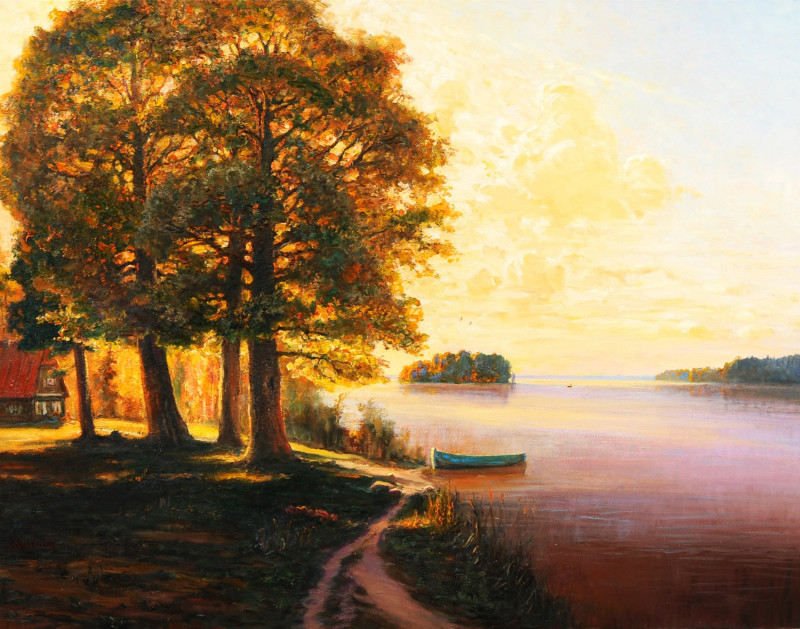 Jonas Kozulas tapytas paveikslas Prie ežero, Peizažai , paveikslai internetu