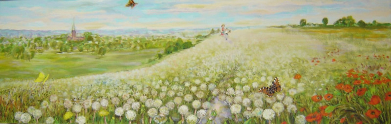 Childhood Landscape original painting by Jolanta Grigienė. Acrylic painting