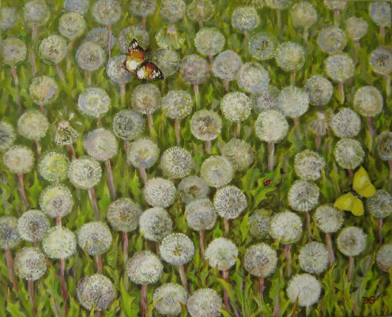 Jolanta Grigienė tapytas paveikslas Pienės, Gėlės , paveikslai internetu