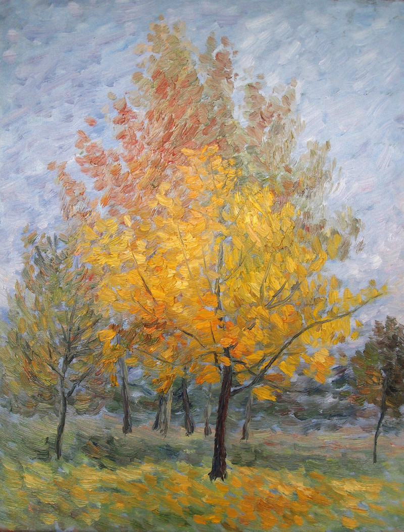 Autumn. Yellow Maple. original painting by Aida Kačinskaitė. Oil painting