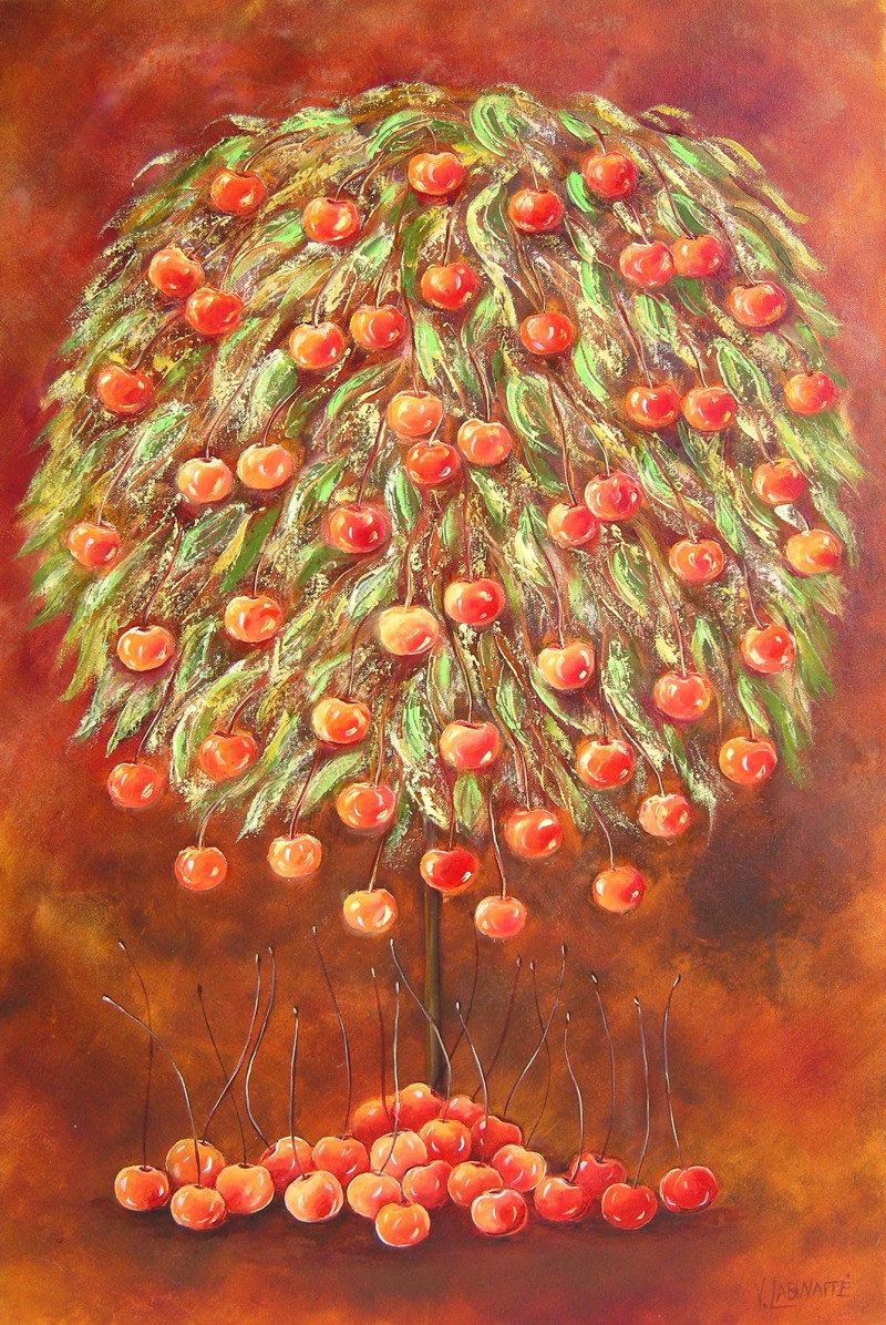 Apricot Cherry original painting by Viktorija Labinaitė. For living room