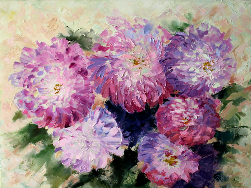 Tenderness of the Asters original painting by Rita Medvedevienė. Flowers