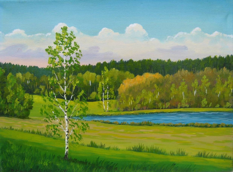 Lake near Lazdijai original painting by Petras Kardokas. 250 EUR or less