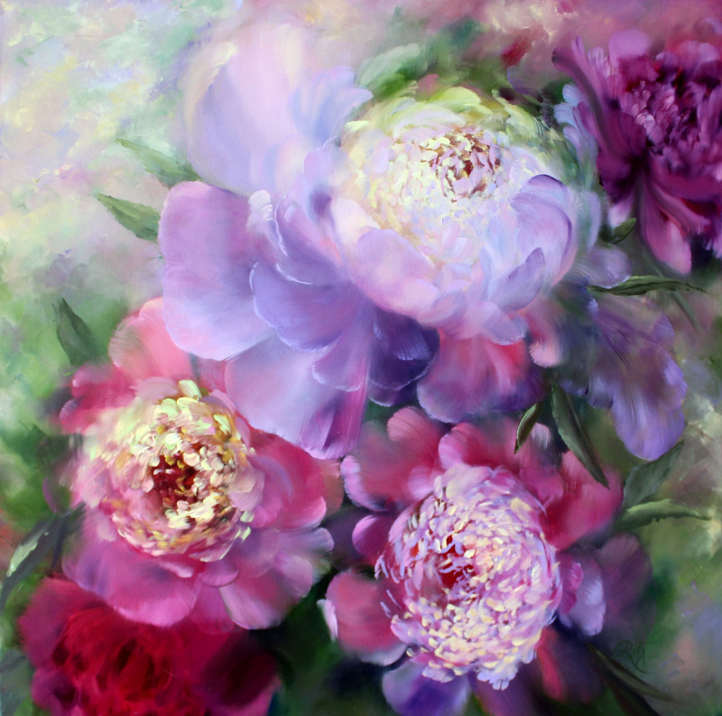 Peonies original painting by Rita Medvedevienė. Talk Of Flowers