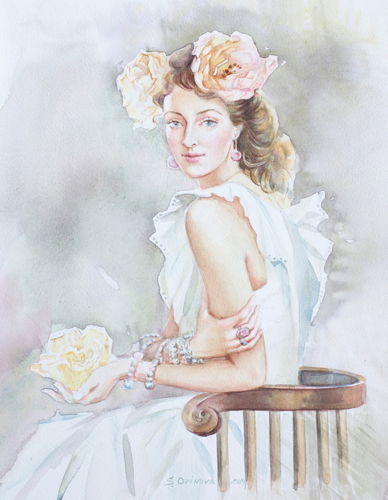 Svetlana Ovinova tapytas paveikslas Aš padovanosiu tau šią gėlę, Portretai , paveikslai internetu