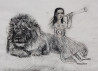 Lion and a Girl Looking After Eachother original painting by Eugenijus Lugovojus. Paintings With People
