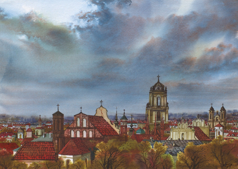 Vilnius original painting by Vidmantas Zarėka. Watercolor painting