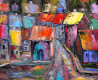 Leonardas Černiauskas tapytas paveikslas Miestelis su koplyčia, Urbanistinė tapyba , paveikslai internetu