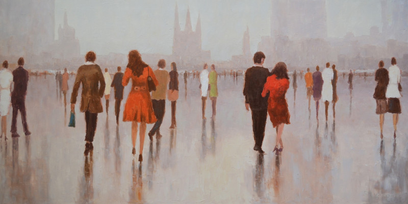 Morning in The City original painting by Rimantas Virbickas. Paintings With People