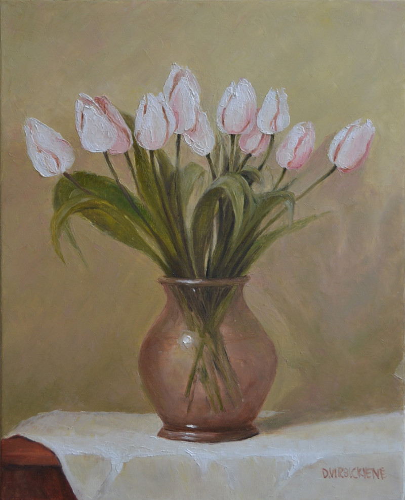 White Tulips original painting by Danutė Virbickienė. Still-Life