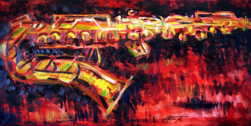 Saxophone original painting by Egidijus Kurapka. Dance - Music