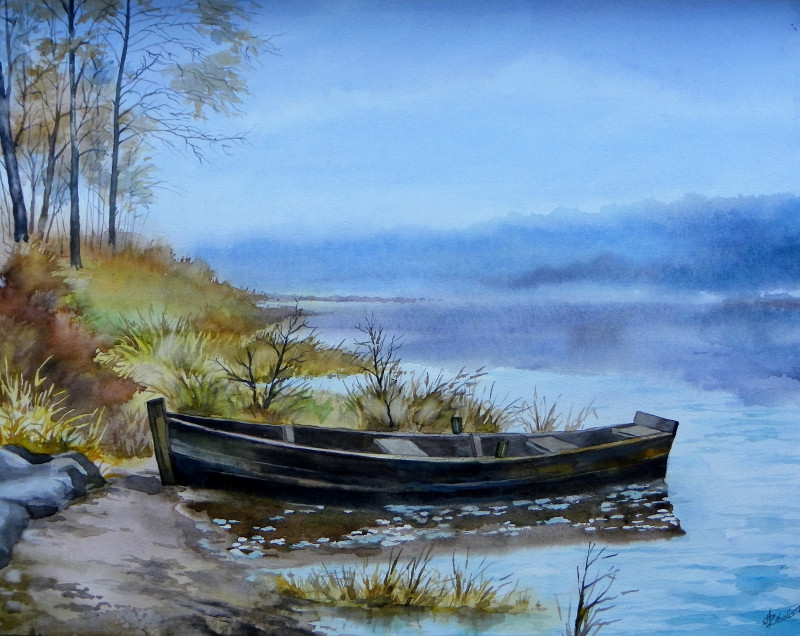 Boat original painting by Algirdas Zibalis. Watercolor painting