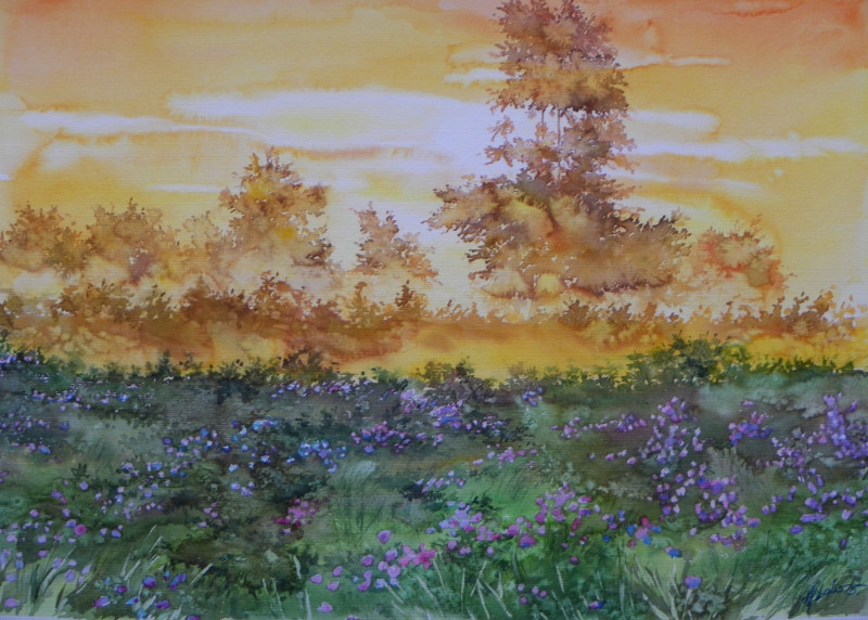 Meadow In The Morning Light original painting by Algirdas Zibalis. Calm paintings