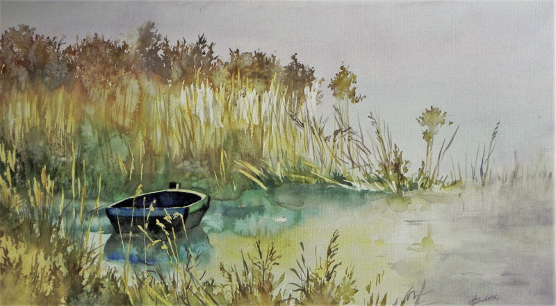 Creek original painting by Algirdas Zibalis. Calm paintings