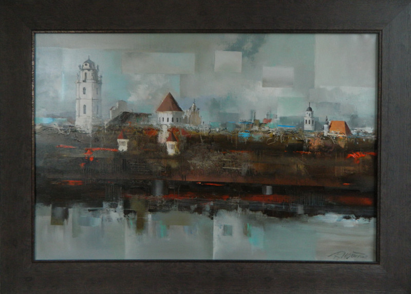 Vilnius. Composition original painting by Rolandas Mociūnas. Gift Guide - Paintings for architects