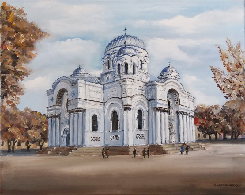 Kaunas.The Garrison Church original painting by Jūratė Sasnauskienė. Urbanistic - Cityscape